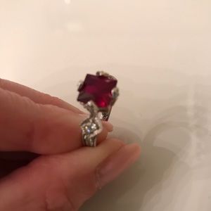 Sz 7 Lab created ruby and cz costume jewelry ring